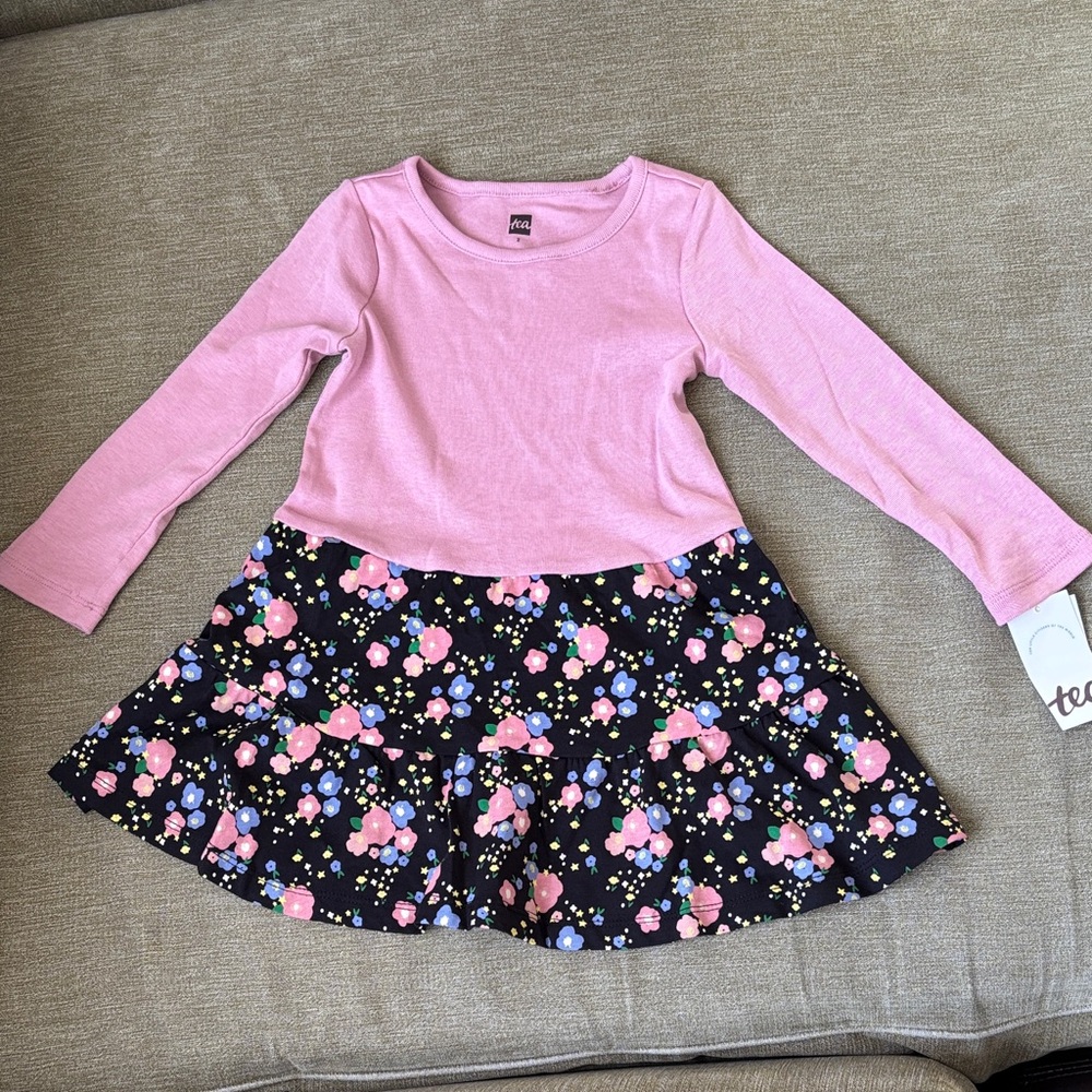 Tea Collection Pink and Black Floral Dress